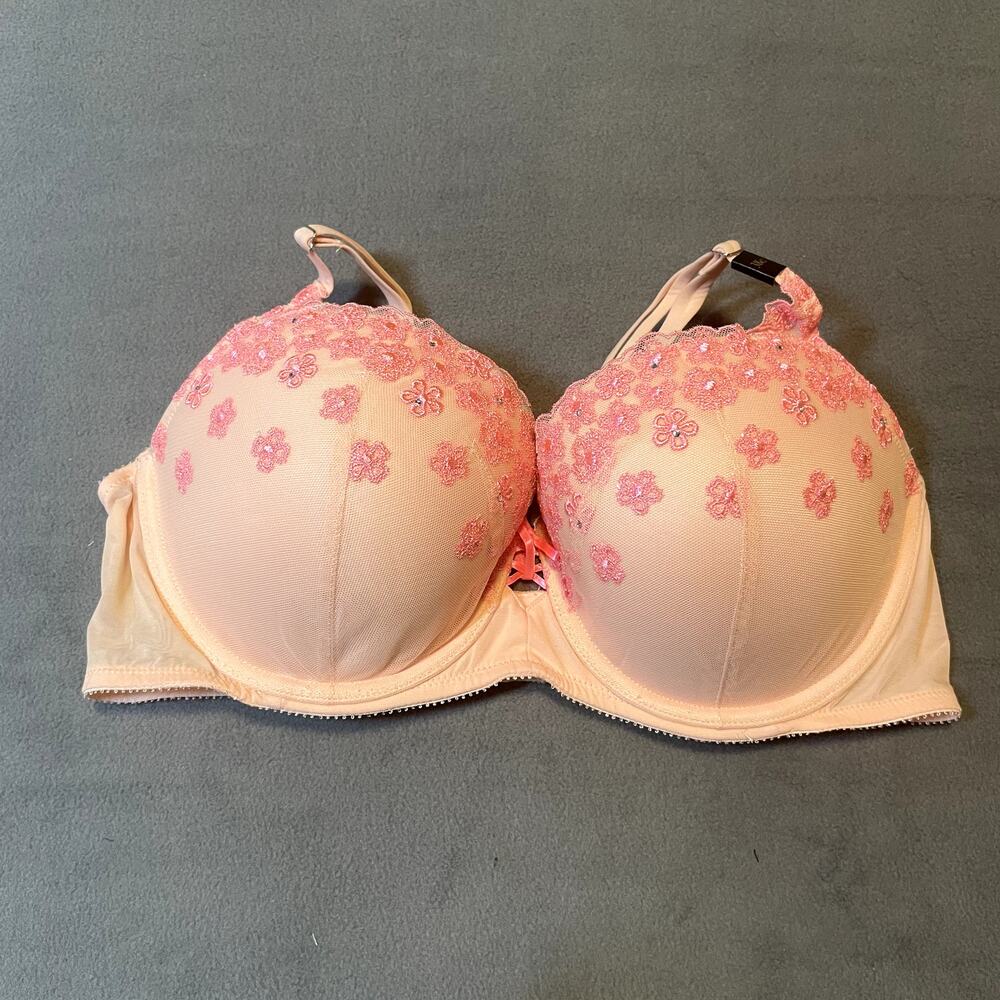 Victoria's Secret Bra Womens 38C Pink Very Sexy Balconet Floral Embroidered